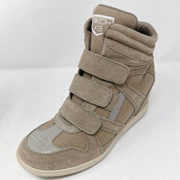 Sketchers Taupe Suede Leather Wedge Sneakers - Picture 1 of 11